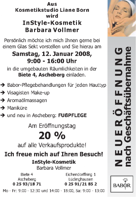 Flyer Neueröffnung Ascheberg 2008